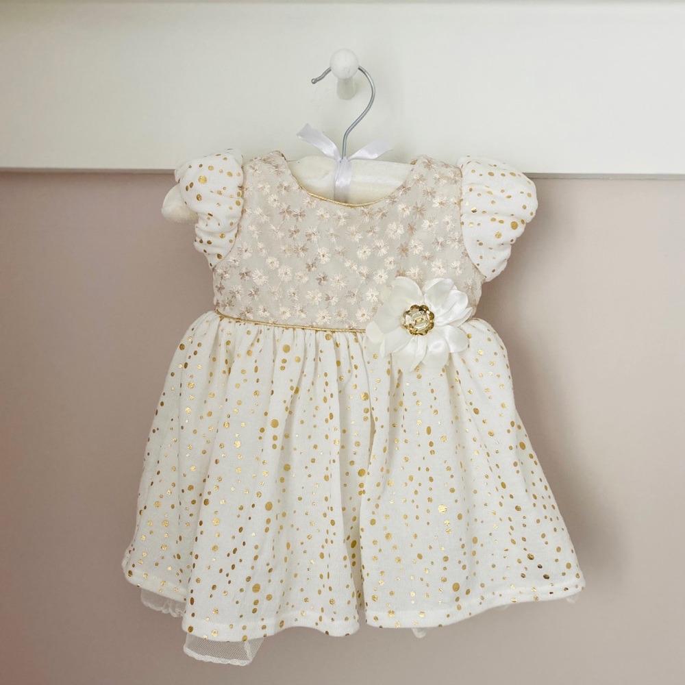 Youngland Baby White & Gold Dress